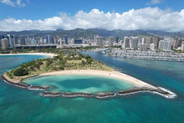 istock Aerial View of Magic Island at Ala Moana Beach 1398149103