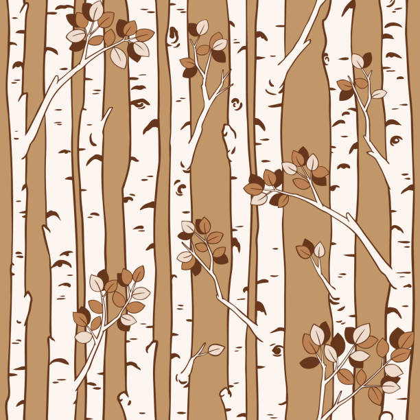 Autumn birch trees. Seamless vector pattern. Woodland trees. Perfect for textile, wallpaper or print design. birch tree background stock illustrations