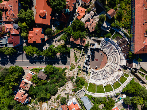 Drone shot of Plovdiv, Bulgaria