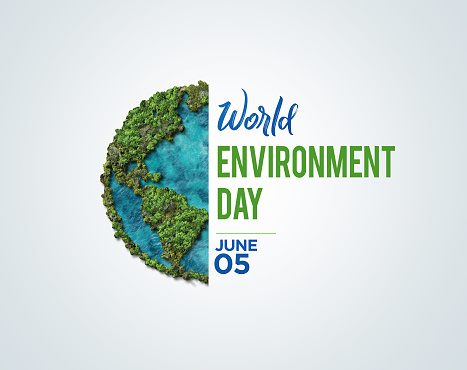 Only One Earth- World Environment day concept 3d design. Happy Environment day, 05 June. World map with Environment day text 3d background illustration.