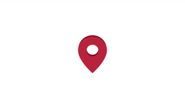 Animation of a pin on white background. symbol of GPS navigator, location, taxi service, navigation route. Red map pointer. 3d Animated 4k footage