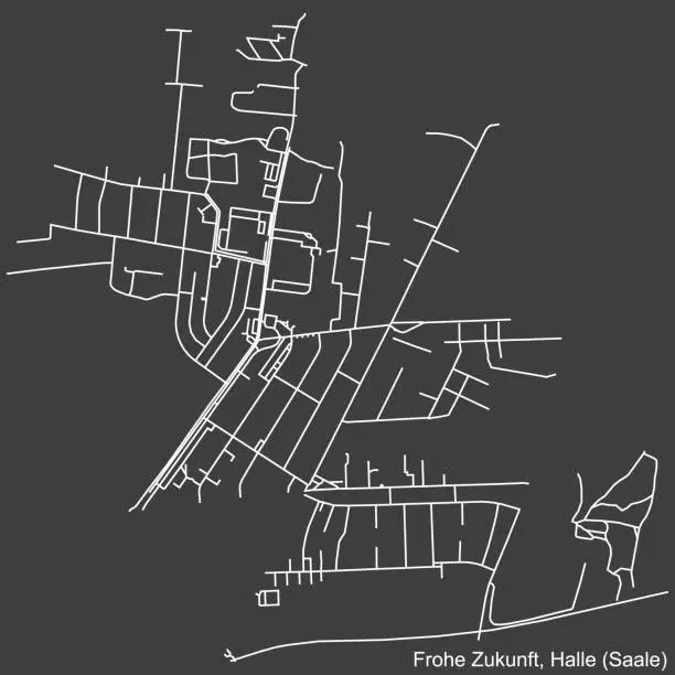 Vector illustration of Street roads map of the FROHE ZUKUNFT DISTRICT, HALLE (SAALE)