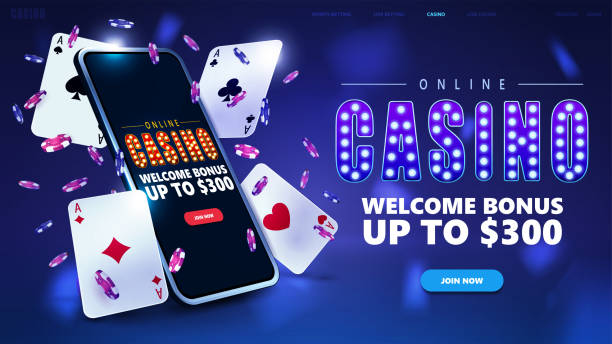 istock Online casino, banner for website with button, smartphone, poker chips and playing cards in blue scene 1398158825