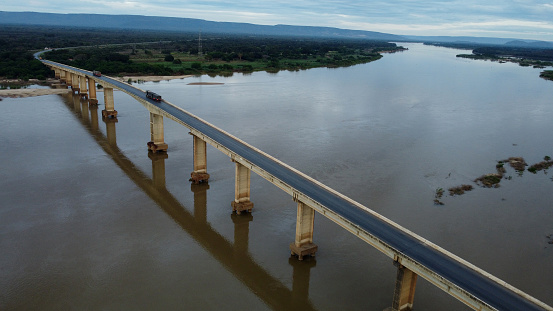 ibotirama, bahia, brazil - may 18, 2022: bridge over the Sao Francisco riverbed in the city of Ibotirama, in western Bahia.