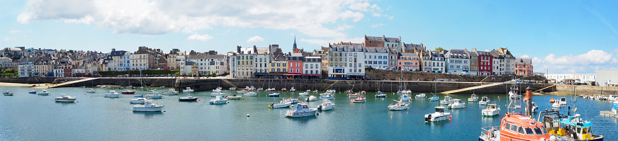 panoramic view of the famous fishing port of Rosmeur, near the beautiful town of Douarnenez in the Finistere department of Brittany.