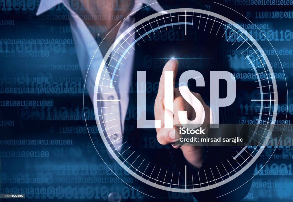 Business Woman with finger pressing LISP button on virtual screens. Modern technology concept. Activity Stock Photo