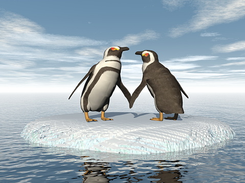 Penguins couple in the pole - 3D render