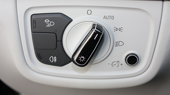Headlights Button Car Headlight And Tail Light Switch Control Buttons Closeup Stock Photo ...