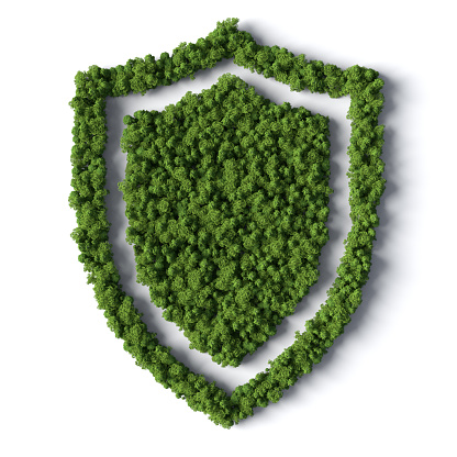 Shield 3d Forest Icon isolated on white