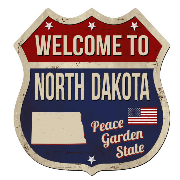 добро пожаловать в северную дакоту винтажный ржавый металлический знак - north dakota flag us state flag north dakota flag stock illustrations
