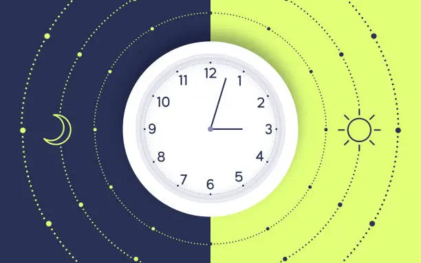 Vector illustration of Day and Night Clock Time Concept