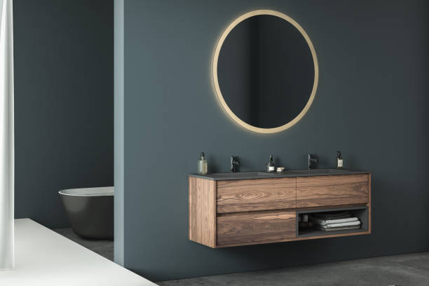 istock Modern minimalist bathroom interior, modern bathroom cabinet, 1398189774