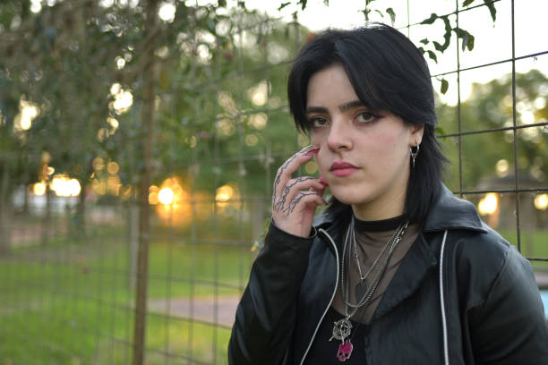 Young man in leather clothes