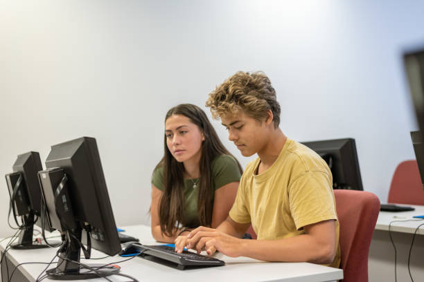Two Teenage Girls In School Computer Lab Stock Photos, Pictures ...
