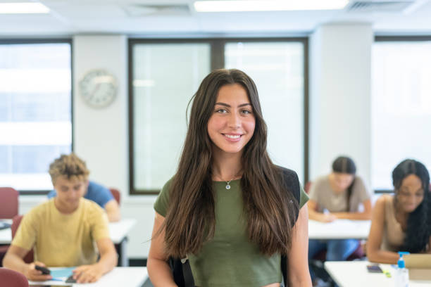 istock Confident high school girl in class 1398206121