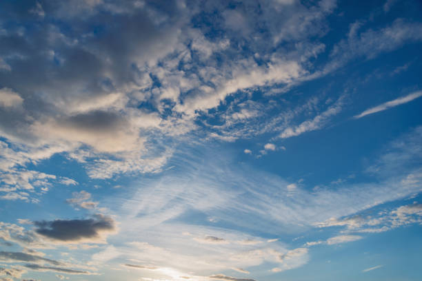 Amazing cloudscape on the sky at sunset time after rain.