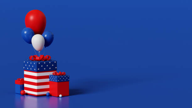 3d rendering usa independence day background 193 - model home house balloon sign imagens e fotografias de stock