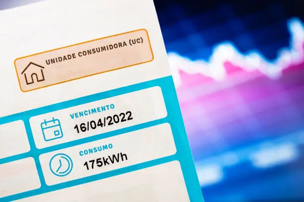 May 19, 2022, Brazil. An electricity bill (electricity), indicating the monthly consumption of 175 kilowatt-hours (kWh)