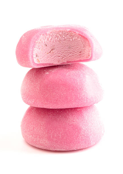 Pink Mochi Ice Cream Isolated on a White Background