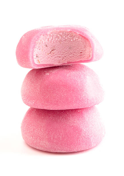 Pink Mochi Ice Cream Isolated on a White Background stock photo