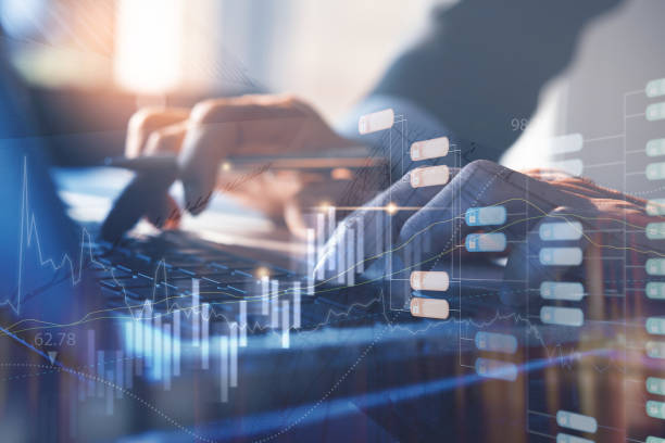 istock Business intelligence and blockchain technology and big data concept 1398216702