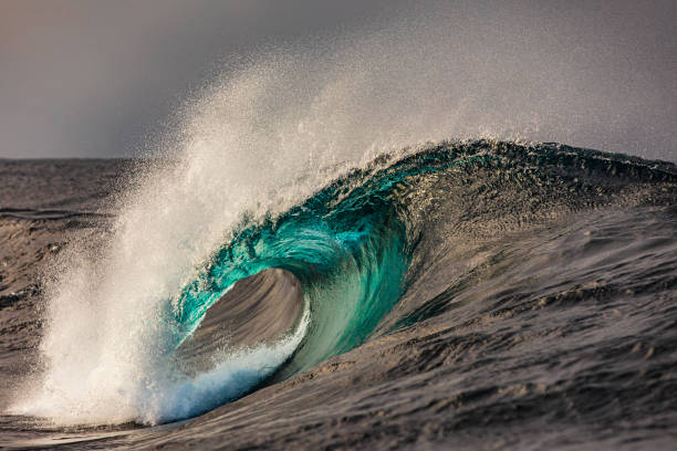 istock Perfect bright blue breaking reef wave with high contrast and deep blue tones 1398224265