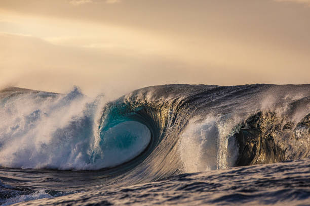 istock Storm generated ocean wave crashing on shallow reef in warm morning light 1398225270