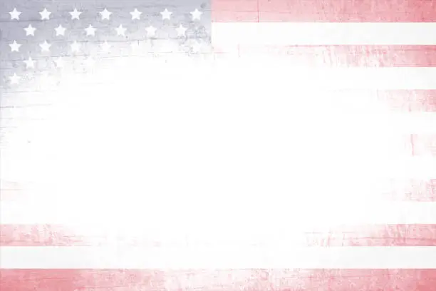 Vector illustration of A bright horizontal vector background of USA flag on transparent wooden effect faded  paper