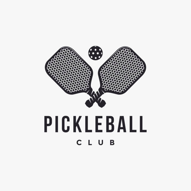 grafika wektorowa logo vintage pickleball na białym tle - tennis silhouette vector ball stock illustrations