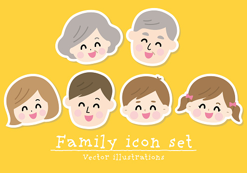 Vector illustration. Grandfather, grandmother, father, mother, boy. Girl.