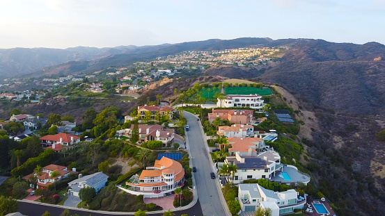Pacific palisades hills and houses- Residential neighborhood in Los Angeles near Santa Monica