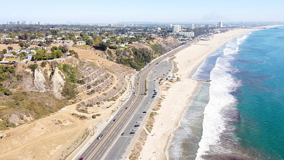 View of coastline  and cityscape of Los Angeles, Pacific palisades and Santa Monica