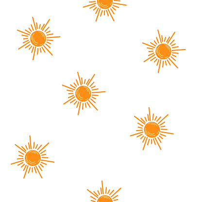 Sun seamless pattern. Weather forecast. Perfect for cards, posters, banners, textile, wallpaper and scrapbooking. Vector Hand draw illustration isolated