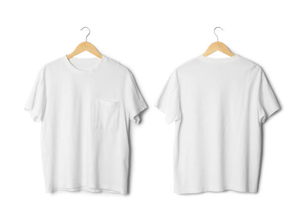 istock Realistic white T shirt front and back mockup hanging isolated on white background with clipping path 1398241464