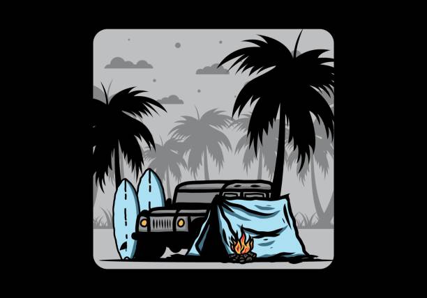 кемпинг на пляже на внедорожнике - 4x4 outback australia kimberley stock illustrations