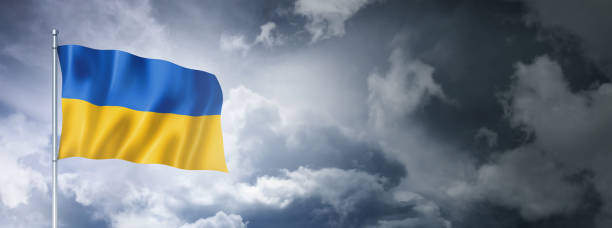 istock Ukrainian flag on a cloudy sky 1398244253