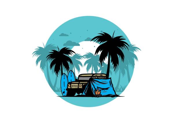 camping am strand mit offroad-auto - 4x4 outback australia kimberley stock-grafiken, -clipart, -cartoons und -symbole