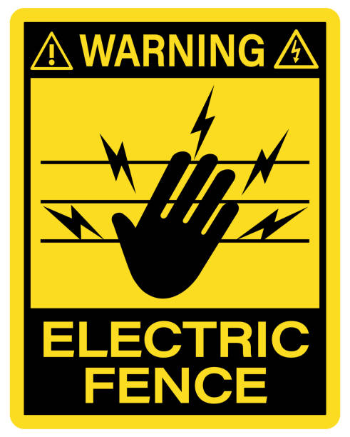 ilustrações de stock, clip art, desenhos animados e ícones de warning, electric fence. caution and safety sign - confined space safety danger sign