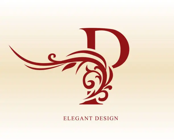 Vector illustration of Elegant Letter P. Floral pattern. Refined lines. Vintage Art Logo Template. Creative Design. Emblem for Business Card, Badge, Label, Boutique Brand, Hotel, Restaurant, Heraldic. Vector Illustration