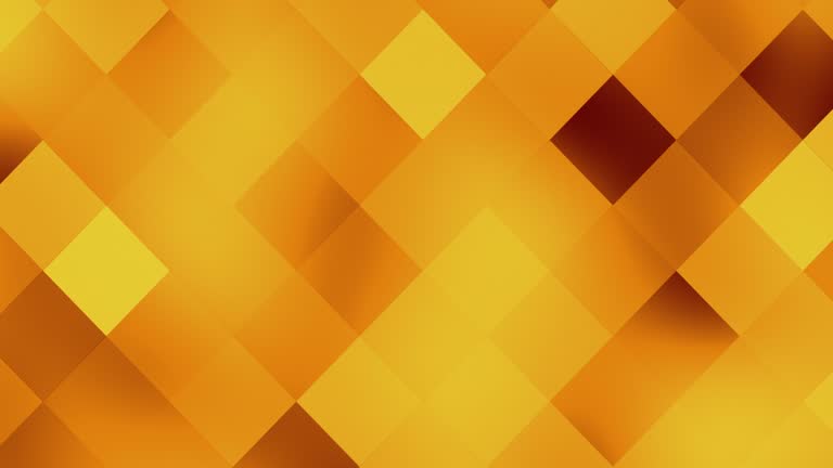 Moving abstract background with blinking yellow-orange squares. Blinking squares in diagonal lines in warm colors. Perfect for a design of art projects and creative spaces