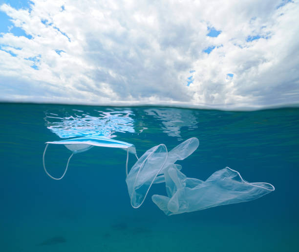 istock Plastic pollution underwater protective face mask and gloves COVID-19 1398253922