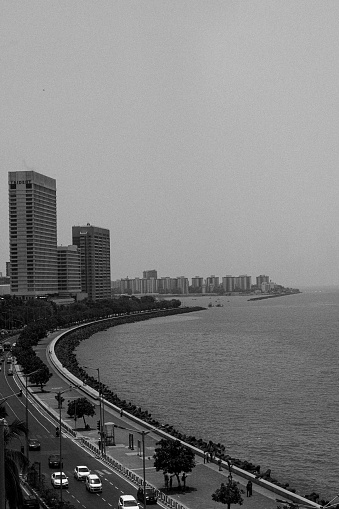 Black and White image of the famous Marine Drive, Mumbai