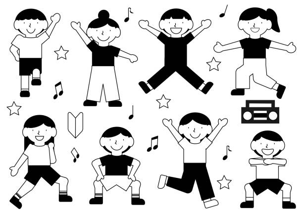 Illustration set with various dance poses for children Illustration set with various dance poses for children junior high stock illustrations