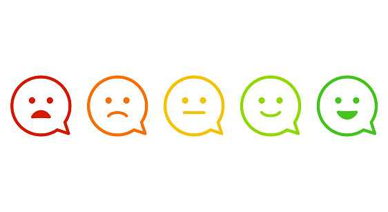 Speech balloon and facial emotion icon, Level, Rating, Measurement, bubble