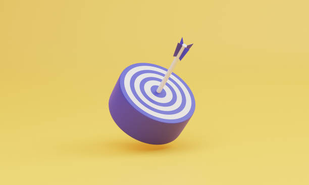 istock Purple dartboard with arrow on yellow background for setup challenge business objective target and goal concept by 3d render illustration. 1398261713