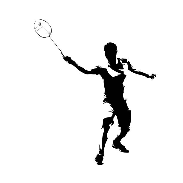 illustrations, cliparts, dessins animés et icônes de joueur de badminton, silhouette vectorielle isolée, dessin d'encre - raquette de badminton
