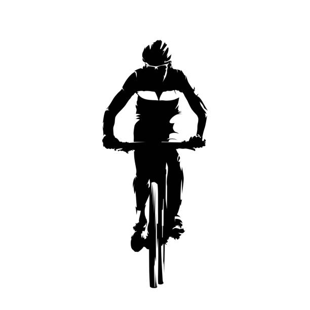 горный байкер, изолированный векторный силуэт. велоспорт - mountain biking silhouette cycling bicycle stock illustrations