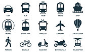 Transportation Silhouette Icon Set. Public Transport Station Glyph Symbol. Railway, Motorcycle, Vehicle, Air Transport Pictogram. Travel Transport Design. Isolated Vector Illustration
