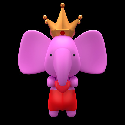 3d render illustration of an toy elephant with gold crown.