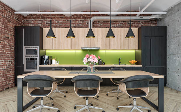 istock Industrial large modern kitchen and dining room 1398279247